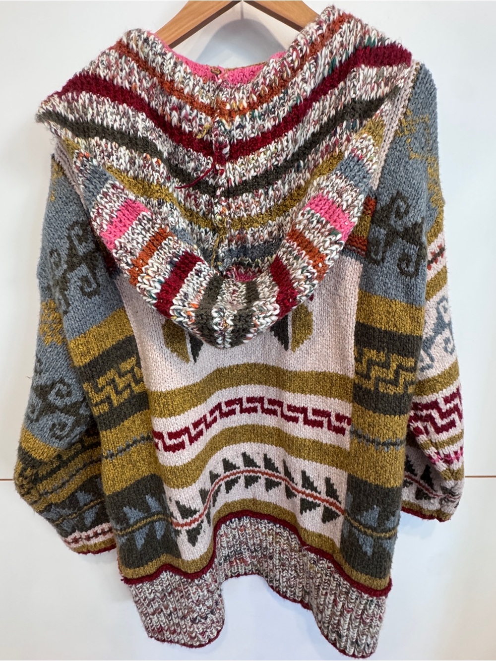 Free People Fair Isle Cotton Wool Wrap Hooded Cardigan - Picture 8 of 10